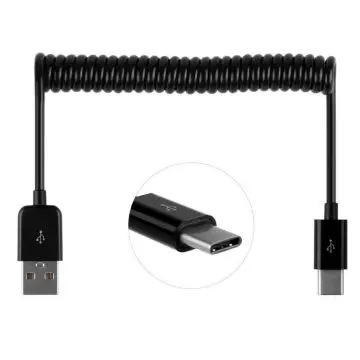 USB naar USB-C kabel met uitrekbaar krulsnoer zwart bij Mobile Supplies
