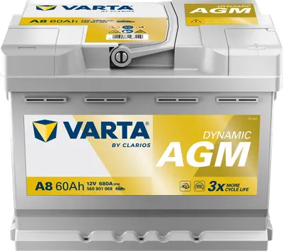 VARTA A8 (D52) Silver Dynamic AGM XEV ready 12V 60Ah 680A auto-accu bij Online Accu