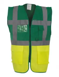 Veiligheidshesje met rits donkergroen, geel bij ESV Shop