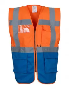 Veiligheidshesje met rits oranje, koningsblauw bij ESV Shop