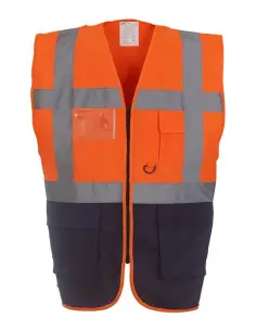 Veiligheidshesje met rits oranje, marineblauw bij ESV Shop