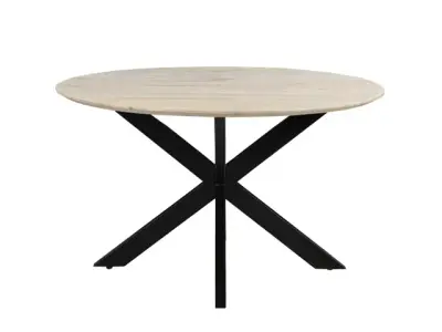 Vergadertafel Harper 130cm Rond Mango Naturel Spinpoot Zwart bij DiscountOffice.nl
