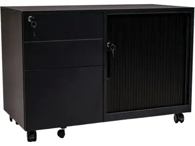Verrijdbaar ladeblok Links met schuifdeurkast Zwart bij DiscountOffice.nl