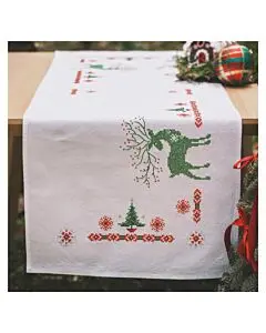 Vervaco borduurpakket tafelloper wintergroen rendier PN-0234368 voorbedrukt bij C.R. Couture