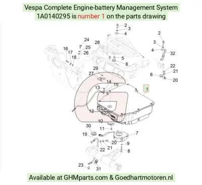 Vespa Besturingssysteem Motoraccu CPL 1A0140295 bij Goedhart Motoren