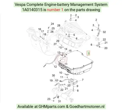 Vespa Besturingssysteem Motoraccu CPL 1A0140315 bij Goedhart Motoren