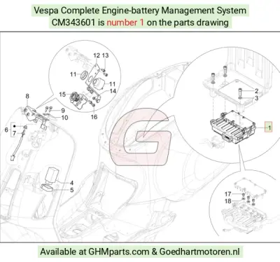Vespa Besturingssysteem Motoraccu CPL CM343601 bij Goedhart Motoren