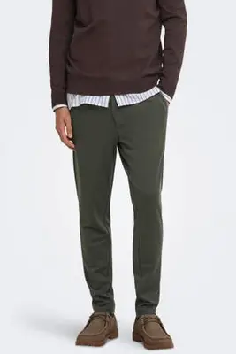 viscose slim fit chino - donkergroen bij Wehkamp