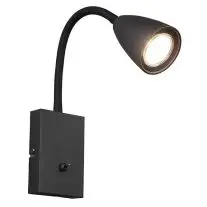Wandlamp met flex leesarm zwart + aan/uit knop bij Lampidee