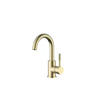 Wastafelkraan S-Grip Geborsteld Messing / Goud | PVD & Cold-Start - Draaibare uitloop bij Sani4Comfort