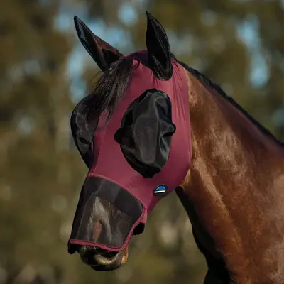 WeatherBeeta Vliegenmasker ComFiTec Luxe Stretch met Oren en Neus Burgundy/Zwart bij Agradi