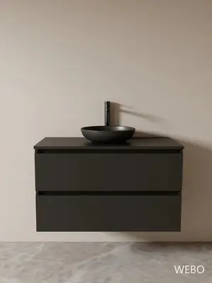 WEBO 100cm Sydney badkamermeubel volledige set INCLUSIEF mat zwarte waskom en mat zwarte kraan - COMPLETE SET bij DoucheKampioen