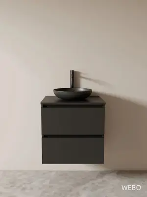 WEBO 80cm Sydney badkamermeubel volledige set INCLUSIEF mat zwarte waskom en mat zwarte kraan - COMPLETE SET bij DoucheKampioen