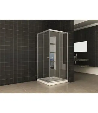 Wiesbaden Douchecabine 100x100 cm Eco Chroom Vierkant Schuifdeur Hoekinstap bij Sani4Comfort