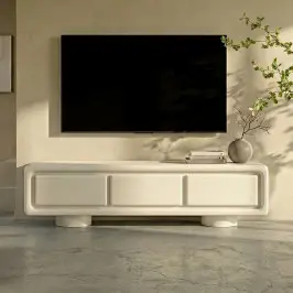 Wit tv-meubel organisch betonlook bij LUMZ