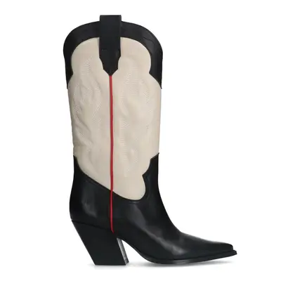 Witte leren cowboylaarzen met zwarte details bij Sacha