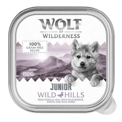 Wolf of Wilderness Junior - Duo-eiwit recept 6 / 24 x 150 g 6 x 150 g Wild Hills - Eend & Kalfsvlees bij Zooplus
