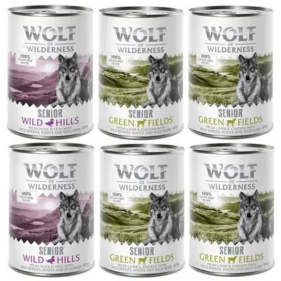 Wolf of Wilderness Senior Mixpakket Hondenvoer 6 x 400 g: Lam & Kip, Eend & Kalf bij Zooplus