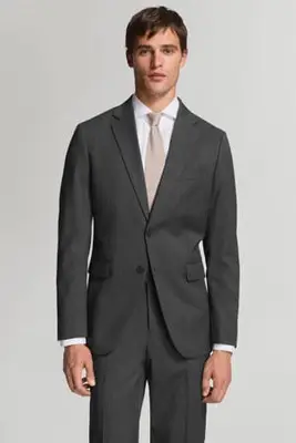 wollen slim fit colbert - grijs bij Wehkamp