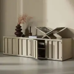 WOOOD | Level tv-meubel metaal zand 44x160cm | Woonkamer meubels | Tv-dressoir | Tv-meubel bij Meubelwebshop.nl