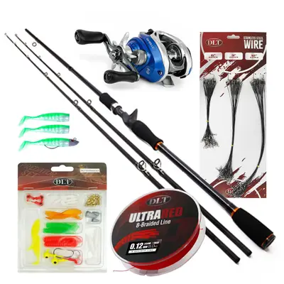 X2 Terminator Baitcaster Set - Baitcaster hengel & reel - Gevlochten Lijn - Staaldraadjes - Softbaits bij Raven Hengelsport