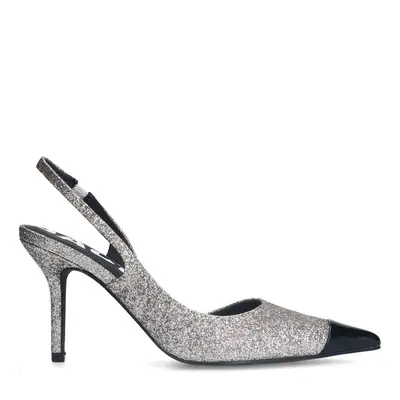 Zilveren glitter slingback pumps bij Sacha