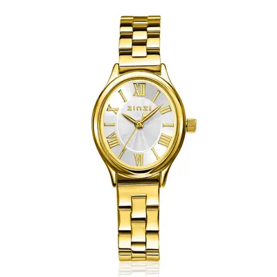 ZINZI Belle Ovale 26mm geelgoudkleurig horloge zilverkleurige wijzerplaat en stalen schakelband, Japans uurwerk ZIW2933 bij ZINZI