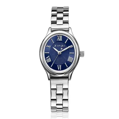 ZINZI Belle Ovale 26mm zilverkleurig horloge blauwe wijzerplaat en stalen schakelband, Japans uurwerk ZIW2955 bij ZINZI