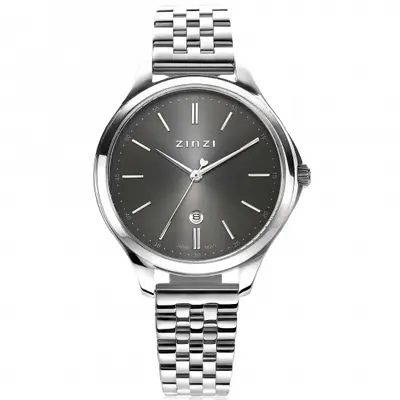 ZINZI Classy horloge 34mm grijze wijzerplaat stalen kast en band, datum ziw1024 bij ZINZI