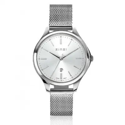 ZINZI Classy horloge 34mm zilverkleurige wijzerplaat stalen kast en meshband datum ZIW1002M bij ZINZI