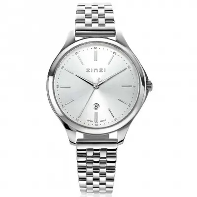 ZINZI Classy horloge 34mm zilverkleurige wijzerplaat stalen kast en band datum ziw1002 bij ZINZI