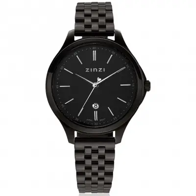 ZINZI Classy horloge 34mm zwarte wijzerplaat zwarte stalen kast en band, datum ziw1037 bij ZINZI