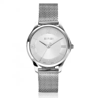 ZINZI Classy Mini horloge 30mm zilverkleurige wijzerplaat stalen kast en meshband ZIW1202M bij ZINZI