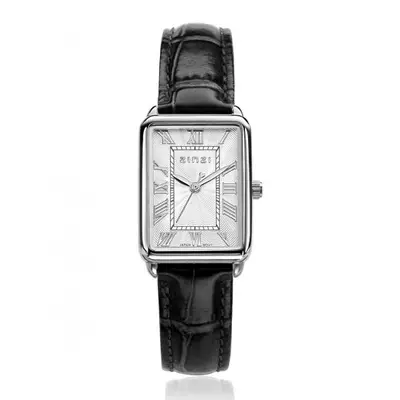 ZINZI Elegance horloge witte wijzerplaat en rechthoekige kast zwarte leren band 28mm extra dun ZIW1906Z bij ZINZI