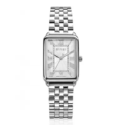 ZINZI Elegance horloge witte wijzerplaat en rechthoekige kast stalen schakelband 28mm extra dun ZIW1906 bij ZINZI