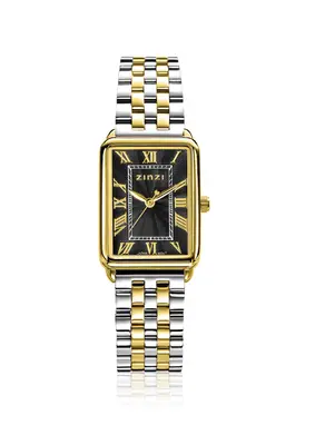 ZINZI Elegance horloge zwarte wijzerplaat en rechthoekige kast stalen bicolor schakelband 28mm extra dun ZIW1943 bij ZINZI