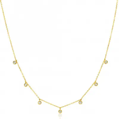 ZINZI Gold 14 krt gouden anker ketting met zeven ronde hangertjes, bezet met witte zirconia's 40-43cm ZGC451 bij ZINZI