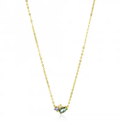 ZINZI Gold 14 krt gouden ketting 45cm, in het midden bezet met fijne groene, blauwe en champagne zirconia's ZGC379 bij ZINZI