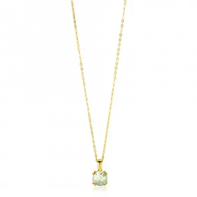 ZINZI Gold 14 krt gouden ketting 45cm met chique vierkante hanger 12 mm, bezet met lichtgroen amethist ZGC376 bij ZINZI