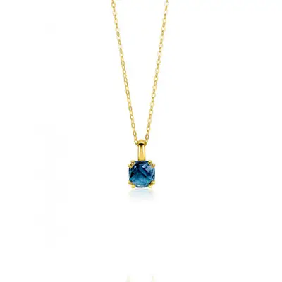 ZINZI Gold 14 krt gouden ketting met chique vierkante hanger, bezet met Londen topaas 40-43cm ZGC537 bij ZINZI
