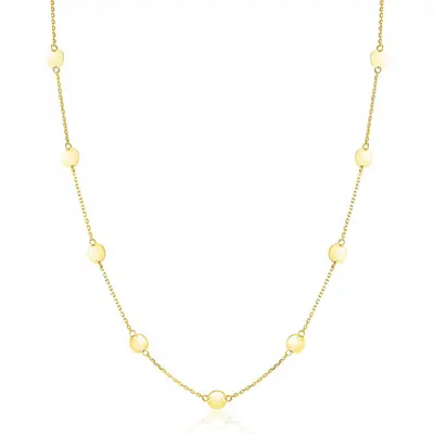 ZINZI Gold 14 krt gouden ketting met subtiele jasseron schakels en negen ronde gladde plaatjes 5mm breed 42-45cm ZGC503 bij ZINZI