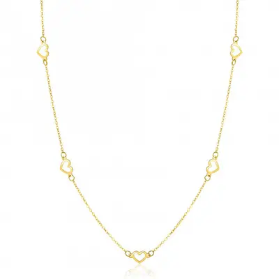 ZINZI Gold 14 krt gouden ketting met subtiele jasseron schakels en vijf open hartjes 5mm breed 42-45cm ZGC504 bij ZINZI