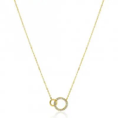 ZINZI Gold 14 krt gouden ketting met twee open rondjes, mooi met elkaar verbonden. Het groter rondje (11mm) is bezet met witte zirconia's 40-43cm ZGC460 bij ZINZI