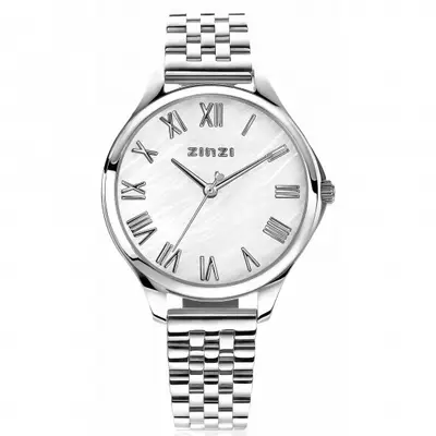 ZINZI horloge JULIA 34mm wit parelmoer wijzerplaat romeinse cijfers stalen kast en band ziw1117 bij ZINZI