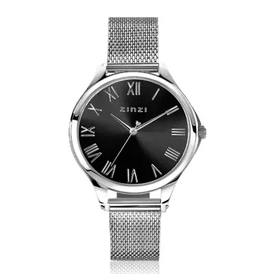 ZINZI horloge JULIA 34mm zwarte wijzerplaat romeinse cijfers stalen kast en meshband ZIW1101M bij ZINZI