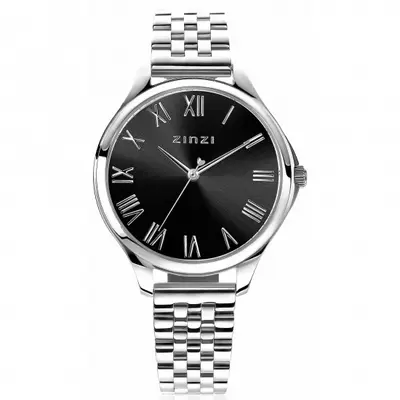 ZINZI horloge JULIA 34mm zwarte wijzerplaat romeinse cijfers stalen kast en band ziw1101 bij ZINZI