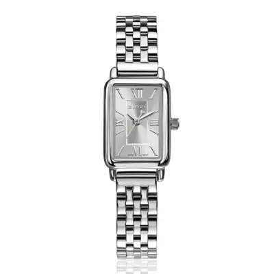 ZINZI Small Elegance horloge zilverkleurige sunray wijzerplaat en rechthoekige kast stalen schakelband 22mm extra dun ZIW2802 bij ZINZI