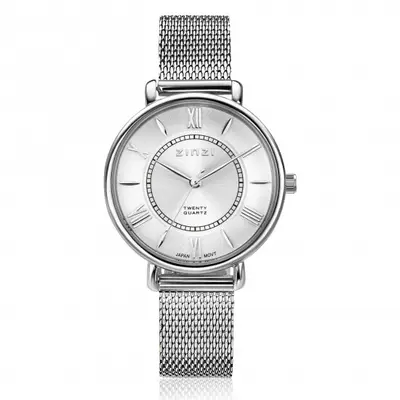 ZINZI Twenty horloge met zilverkleurige wijzerplaat, stalen kast 34mm en stalen meshband ZIW2002 bij ZINZI