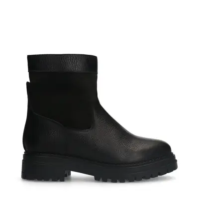 Zwarte leren chelsea boots met imitatiebont bij Sacha