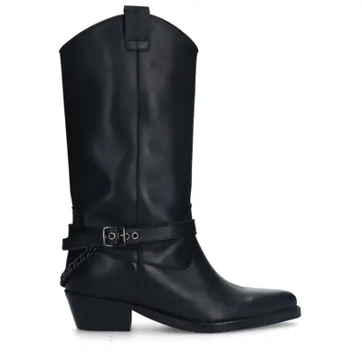 Zwarte leren cowboylaarzen met buckle bij Sacha